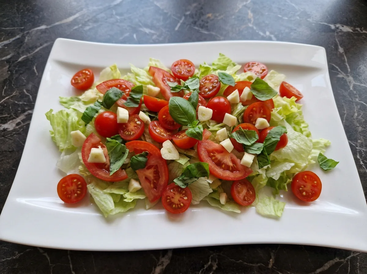 Tomatensalat mit Knoblauch, Tomaten und Basilikum