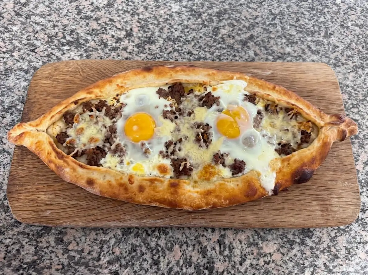 Pide mit Hackfleisch und Ei  käse
