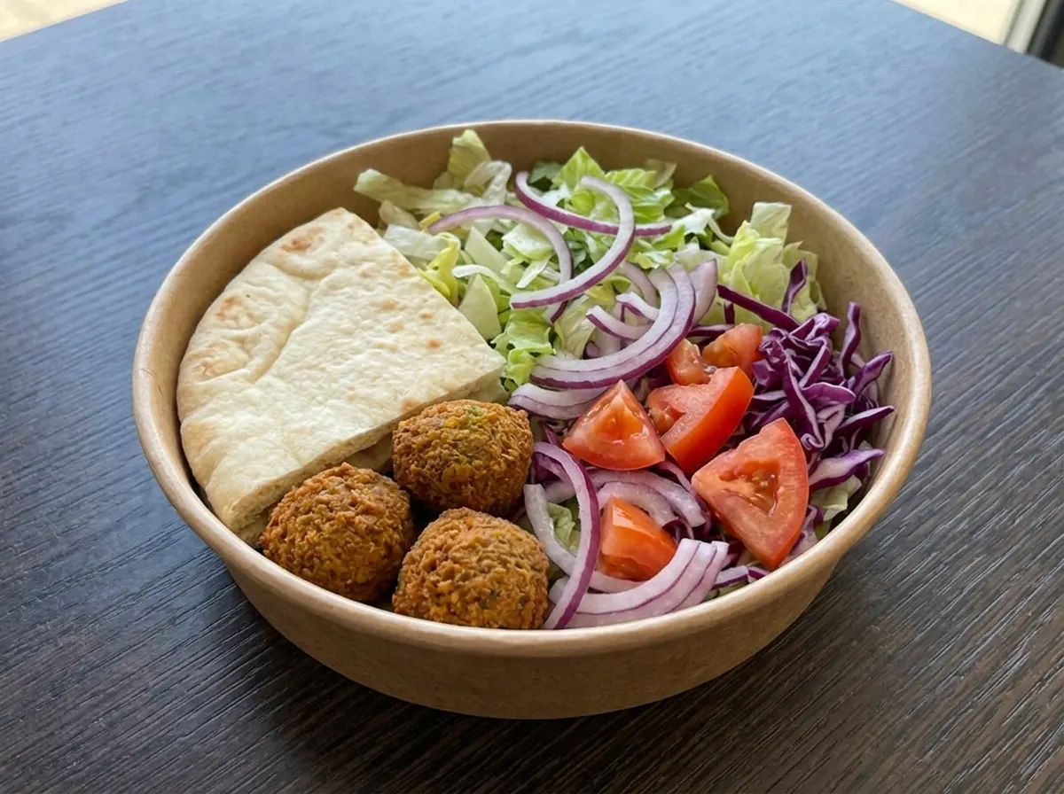 Falafel mit Fladenbrot und Salat