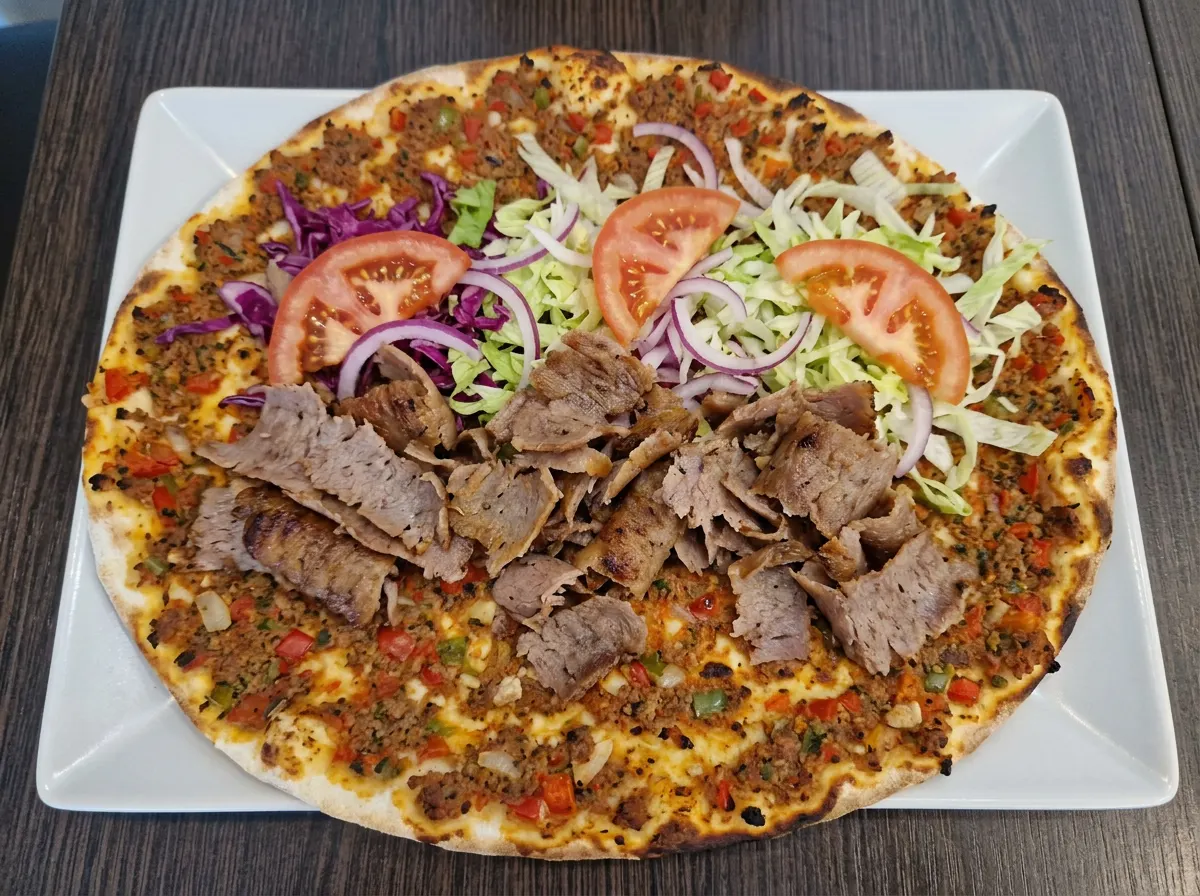 Lahmacun mit Dönerfleisch und Salat
