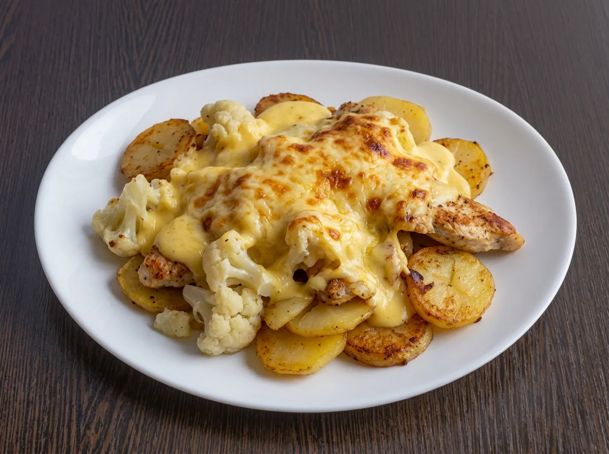 Bratkartoffeln mit Hähnchenbrust, Blumenkohl